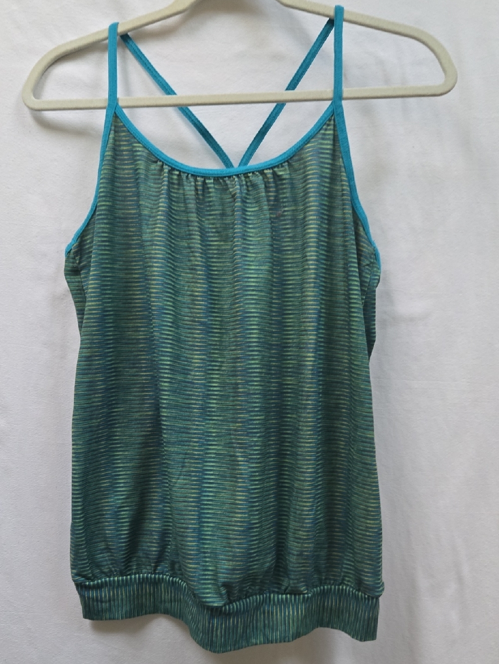 Prana Teal Strappy Layered Tank with Subtle Stripe